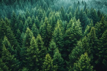 Top-down view of a thick forest showing the lush green canopy and the textures of the tree tops