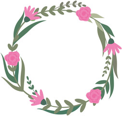 Naklejka premium Decorated Circle Wreath laurel of flowers and leaves Floral decorated . Floral Wreath with Tree Branche. Vector