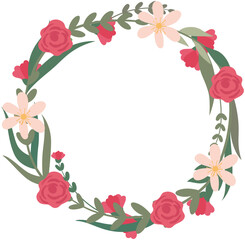  Decorated Circle Wreath laurel of flowers and leaves  Floral decorated . Floral Wreath with Tree Branche. Vector