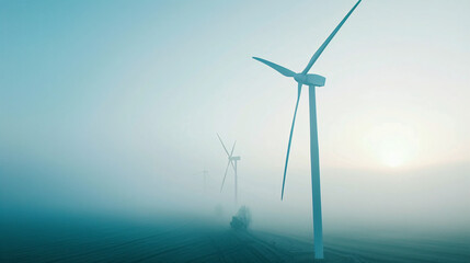 Misty Morning with Wind Turbines