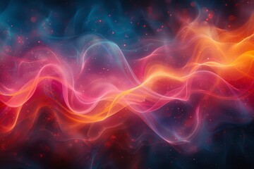 Abstract artwork displaying waves of red and blue tones with a fluid and graceful energy-like appearance