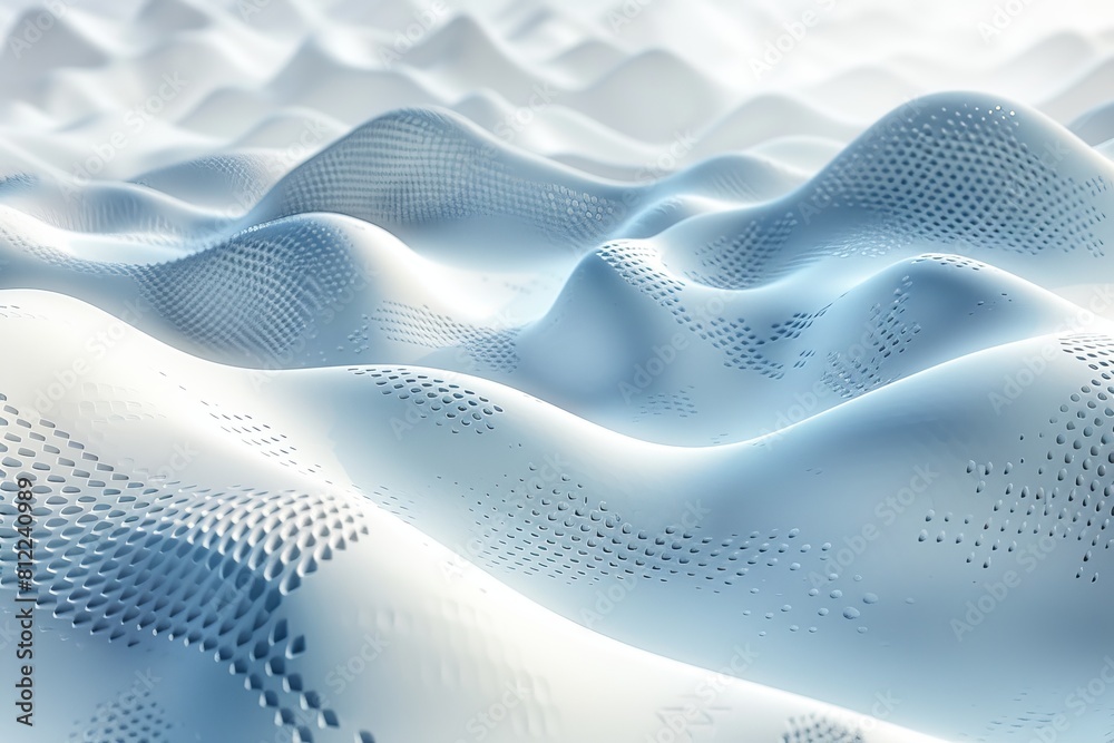 Poster close-up of a blue abstract landscape with a wavy texture and a 3d digital effect, creating a sense 