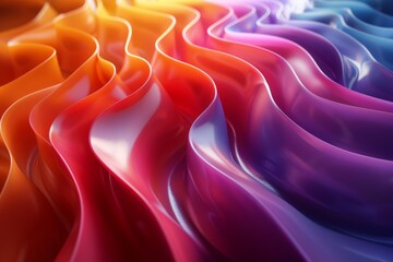 Obraz premium This digital artwork showcases an undulating 3D texture with a smooth transition from warm to cool colors, resembling flowing silk