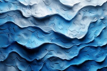 Obraz premium This image features a 3D rendering of a wavy abstract texture in various shades of blue, reminiscent of flowing water or liquid motion
