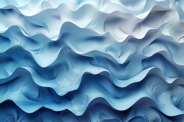 Fototapeta premium The image depicts a soft 3D digital rendering of a flowing abstract wavy texture in calming shades of blue