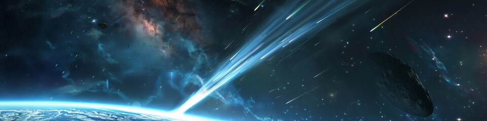 flying comet in space.