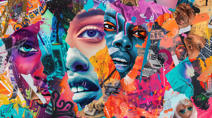 Vibrant Urban Art Collage Featuring Disparate Faces