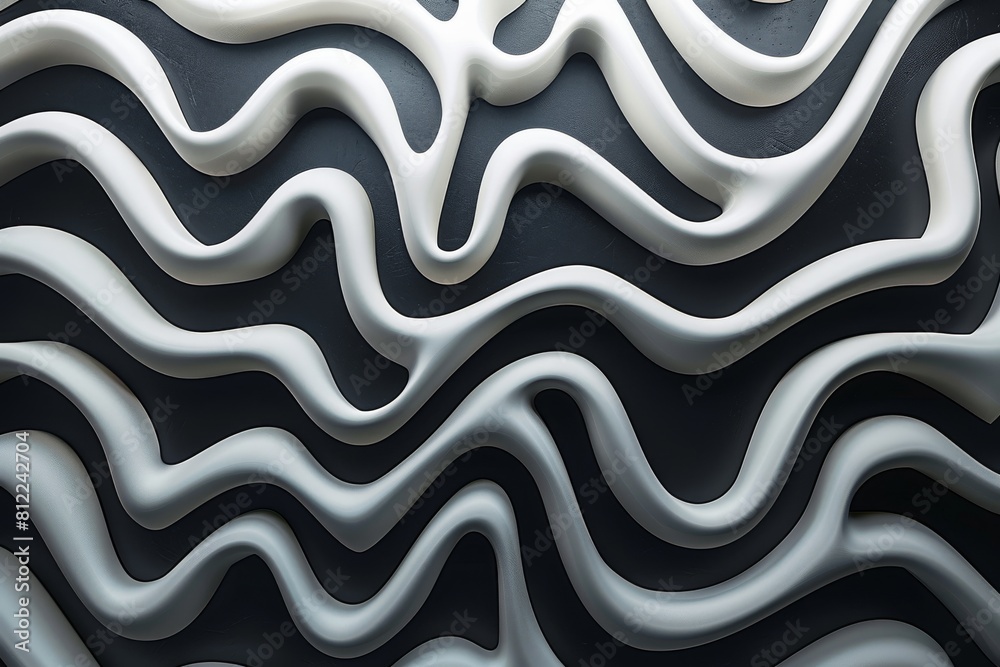 Poster monochrome image of an abstract 3d wavy surface pattern, creating a rhythmic and harmonious visual