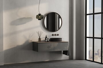 Gray minimalist bathroom interior