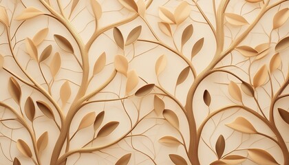 natural seamless pattern with branches light golden background with organic shapes abstract minimalist design