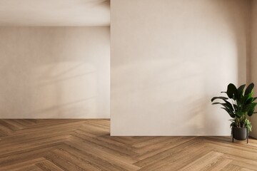 Modern interior design of apartment, empty living room with beige wall, panorama.