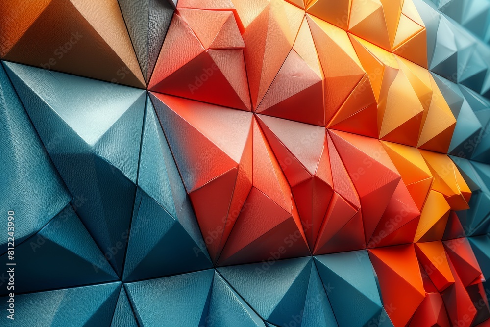 Poster vibrant abstract image featuring a pattern of multicolored triangular geometric shapes