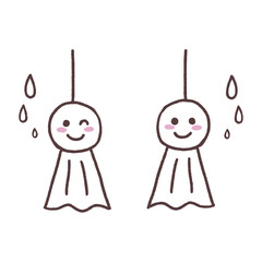 てるてる坊主のかわいい線画イラスト