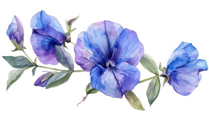Delicate Butterfly Pea Flower Watercolor Art in Shades of Blue and Purple