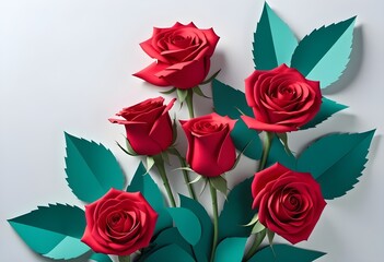 Fototapeta premium Red roses of paper cut flowers for background