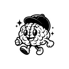 mascot brain wear hat walking with happy face vector illustration