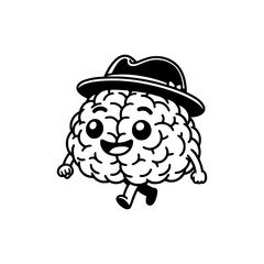 mascot brain wear hat walking with happy face vector illustration