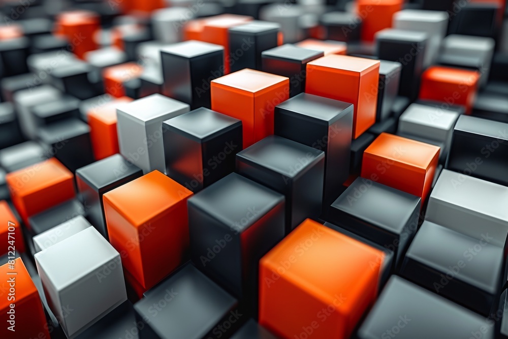 Poster an artistic 3d rendering of meticulously arranged red and gray cubes creating a visually stunning pa