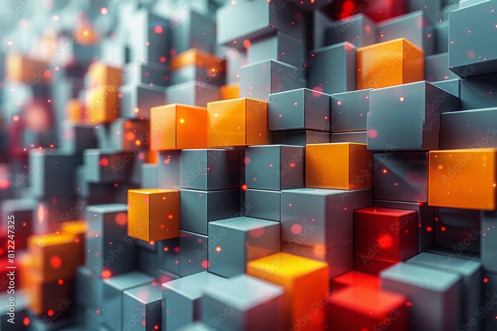 Poster this image depicts a vibrant array of 3d cubes with glowing edges, creating a dynamic and colorful g