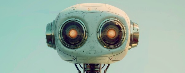 Fototapeta premium A retro-futuristic robot with a clunky, mechanical design