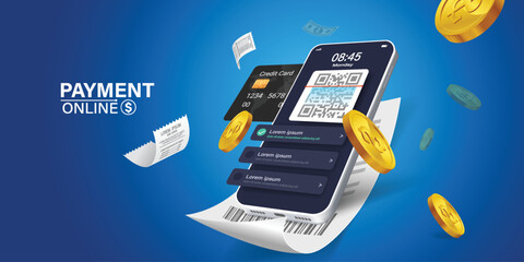 Bill of expenses is on mobile phone.Pay bills with mobile phone.Online shopping spending.Online shopping via smartphone. confirmation payment vector concept of mobile payment, shopping, banking.