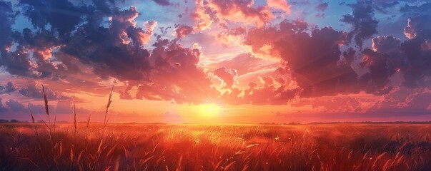 Fototapeta premium A sunset, its colors painting the sky with hues of peace and tranquility.