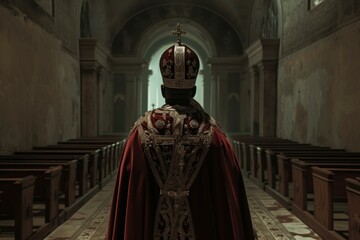 Naklejka premium Mysterious Black pope vatican. Cross priest. Generate AI