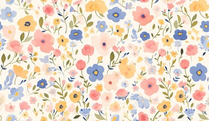 Cute and simple floral pattern with pastel red, pink, yellow roses
