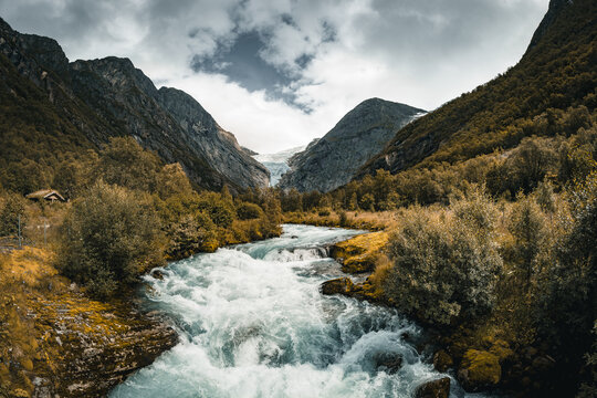 mountain river, Briksdalsbreen, Norway