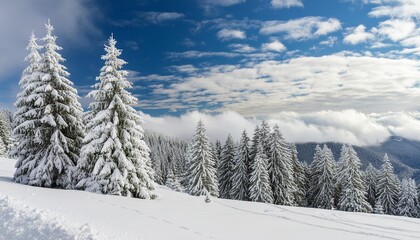 winter wonderland snow trees with beautiful sky