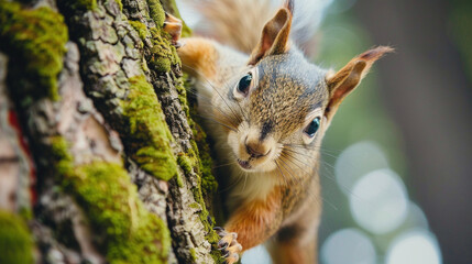 Naklejka na ściany i meble Curious Squirrel: Nature's Peek-a-Boo