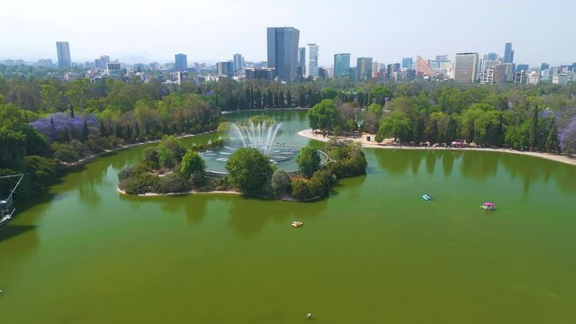 Captivating Views of Chapultepec Lake in Mexico City, Where Park Visitors Glide Peacefully in Boats, Embracing a Day of Relaxation Amidst Natural Splendor.