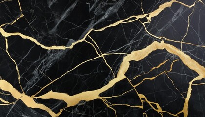 abstract black marble background with golden veins japanese kintsugi technique fake painted artificial stone texture marbled surface digital marbling illustration