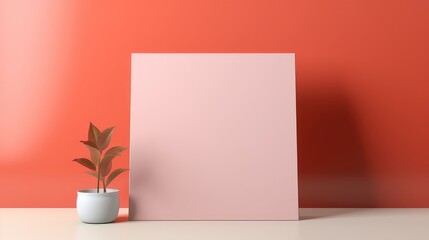 A white square with a brown plant in a white pot