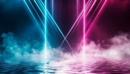 neon abstract scene background with smoke concrete reflection