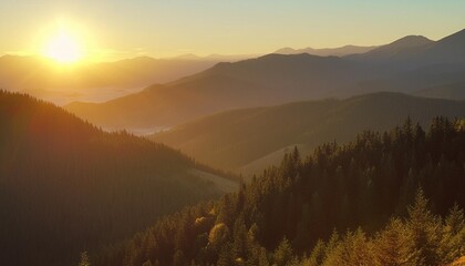 sunrise over mountain forest