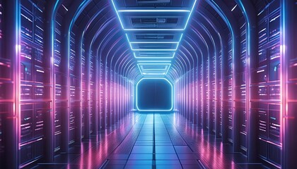 neon data tunnel in a futuristic cybersecurity concept