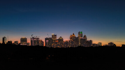 Sunset sky and Atlanta skyline shot from Piedmont Park at dusk