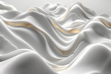 Depicting a sophisticated design, the image features flowing white fabric waves accented by soft...