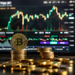 Ethereum - Uptrend and Cryptocurrency Market Illustrated in 3D. Gold Bitcoin and Ethereum Crypto Coins.