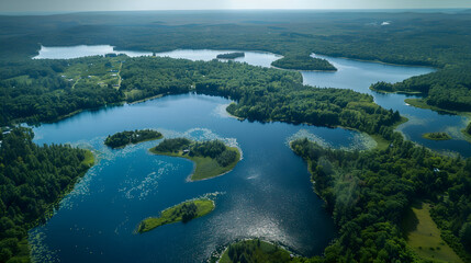 Fototapeta na wymiar Aerial View of US Lakes: A Spectacular Display of Natural Beauty and Ecosystem Diversity
