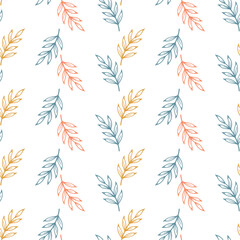 Fototapeta premium Colorful Seamless Floral Pattern with Leaves. Leaf Branch Hand drawn. Vector illustration.