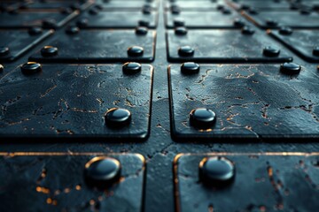 Close-up of a blue geometric surface with hexagonal textures and small protrusions