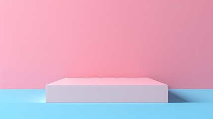 A pink and blue wall with a white square in the middle