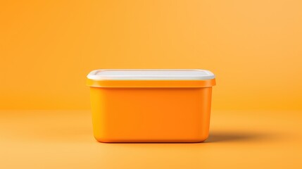 A clear plastic container with a lid is sitting on a yellow background - Powered by Adobe