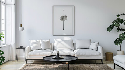 Modern living room interior with sofa in Scandinavian style