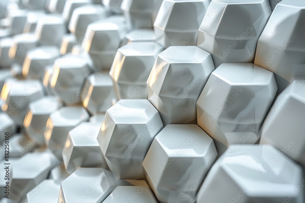 Poster a 3d hexagonal pattern with a selective golden glow that conveys a sense of luxury and advanced tech