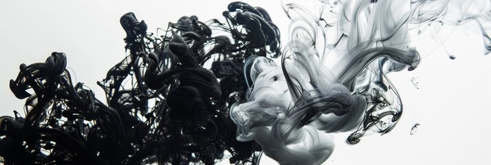 Fototapeta premium Black And White Ink Swirls In Water. Abstract Swirling Pattern Background