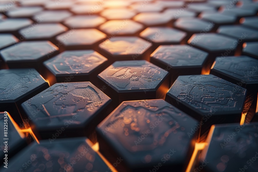 Poster this image features a close-up view of a hexagonal pattern with luminescent edges suggesting connect