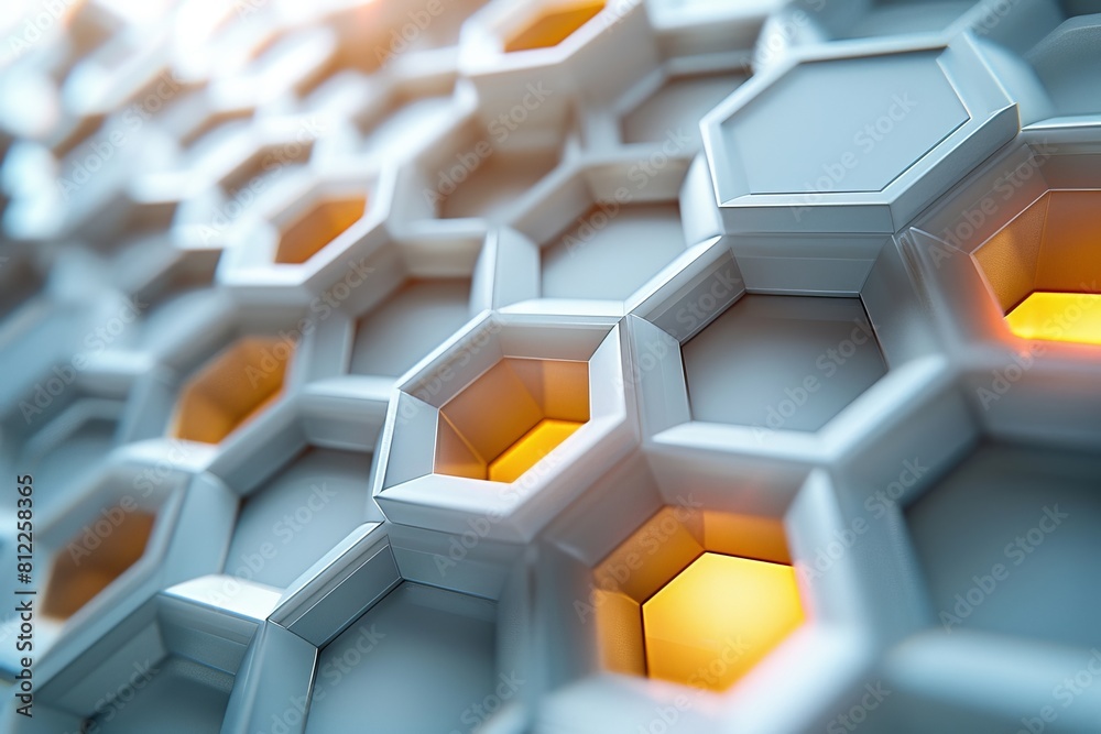 Poster an abstract image featuring an illuminated honeycomb structure that could symbolize connectivity or 